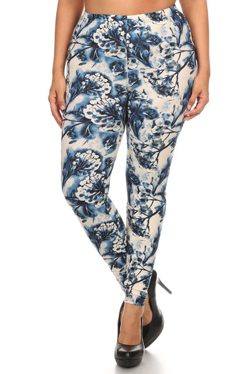 Plus Size Floral Print, Full Length Leggings In A Slim Fitting Style With A Banded High Waist - Passion 4 Fashion USA