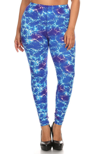 Plus Size Lightning Bolt Print, Full Length Leggings In A Slim Fitting Style With A Banded High Waist - Passion 4 Fashion USA