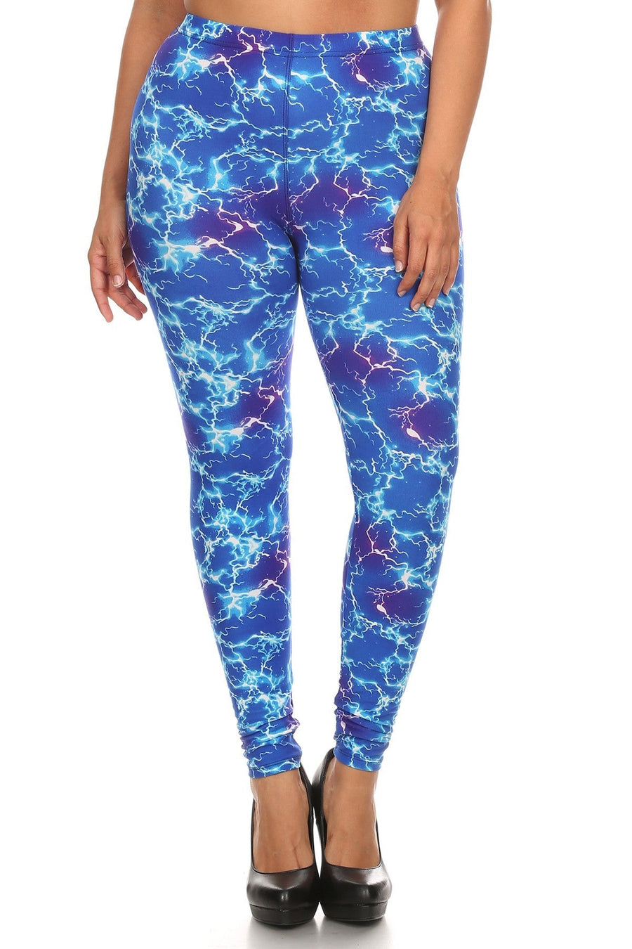 Plus Size Lightning Bolt Print, Full Length Leggings In A Slim Fitting Style With A Banded High Waist - Passion 4 Fashion USA