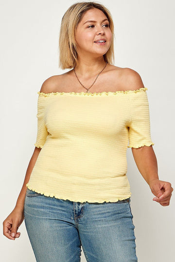 Plus Size Solid Off The Shoulder Smocked Top - Passion 4 Fashion USA