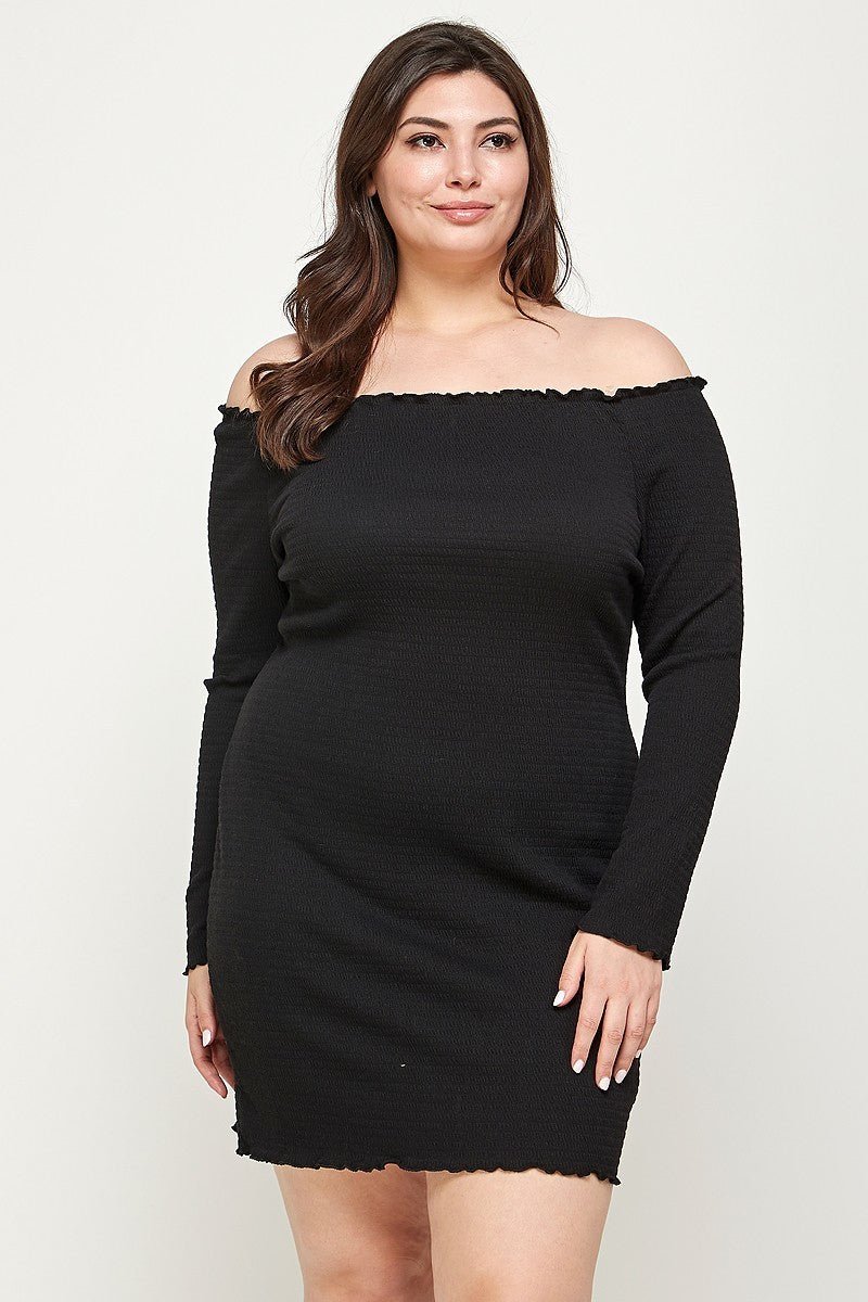 Plus Size, Solid Smocked Off Shoulder Dress - Passion 4 Fashion USA