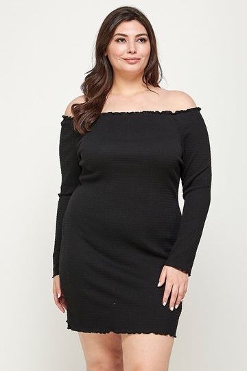 Plus Size, Solid Smocked Off Shoulder Dress - Passion 4 Fashion USA