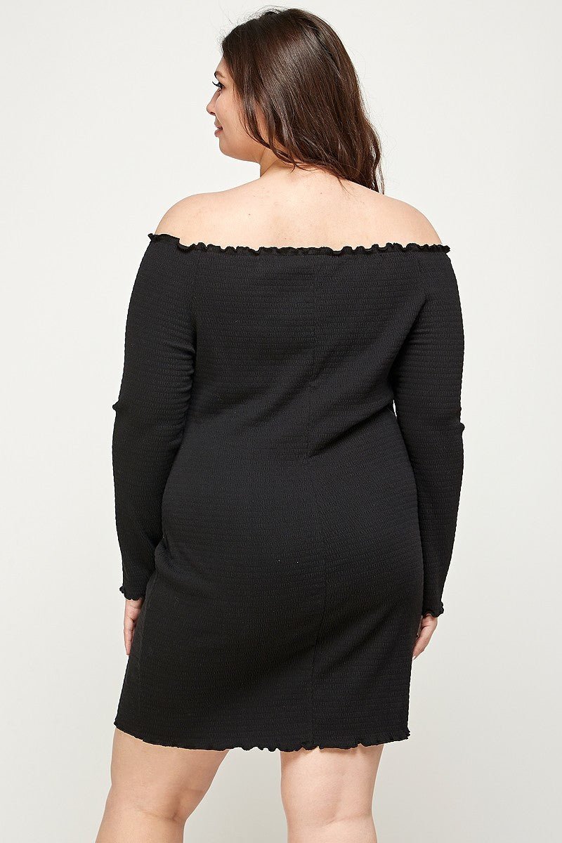 Plus Size, Solid Smocked Off Shoulder Dress - Passion 4 Fashion USA