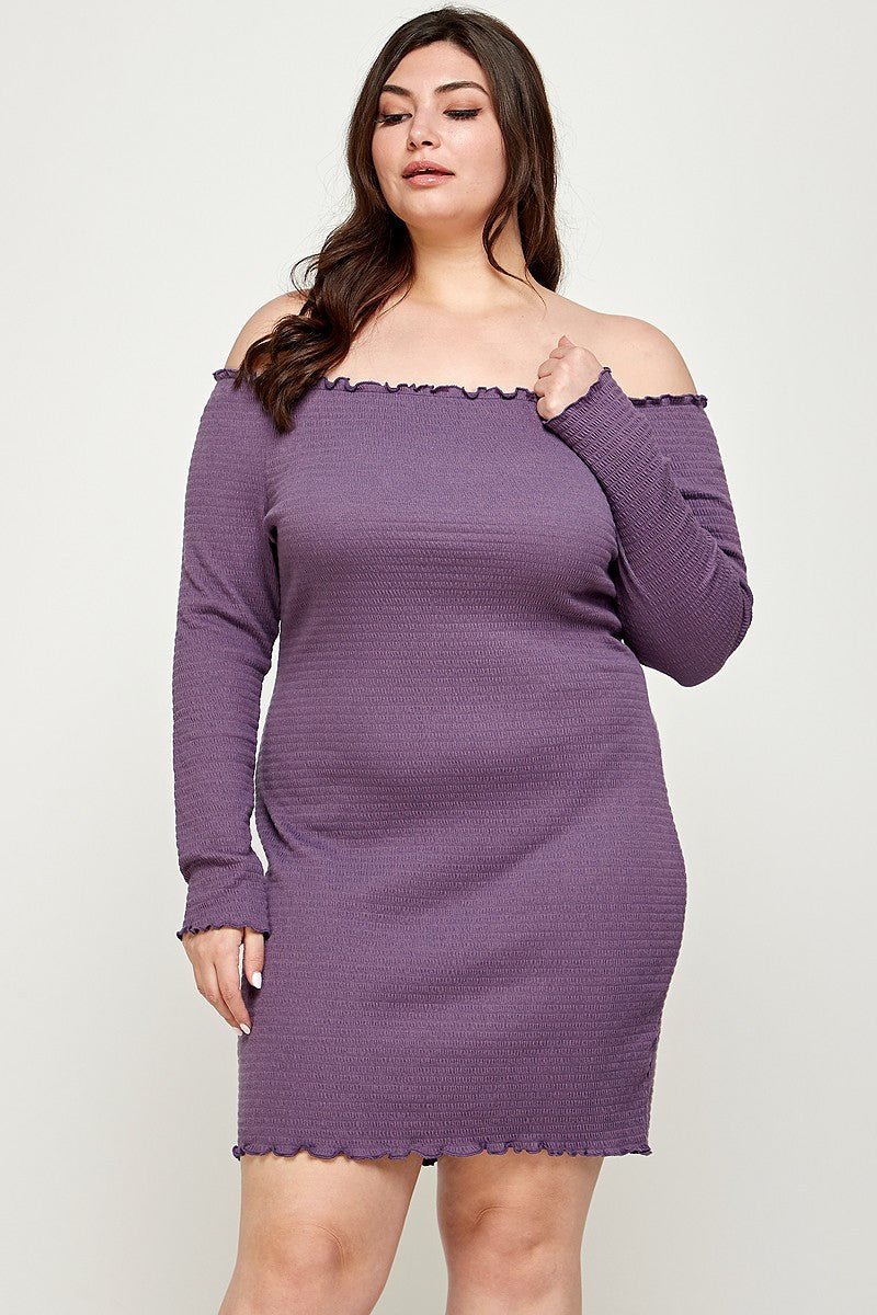 Plus Size, Solid Smocked Off Shoulder Dress - Passion 4 Fashion USA