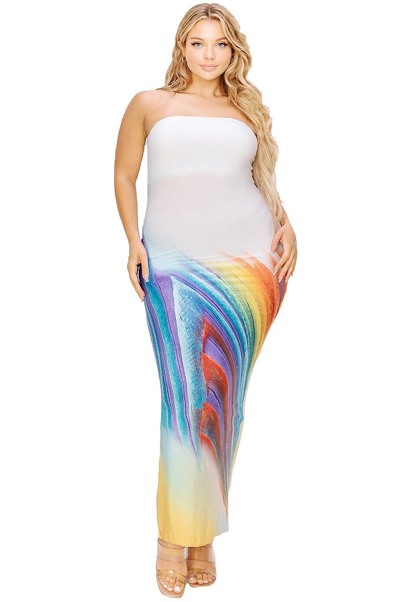 Plus sleeveless color gradient tube top maxi dress - Passion 4 Fashion USA