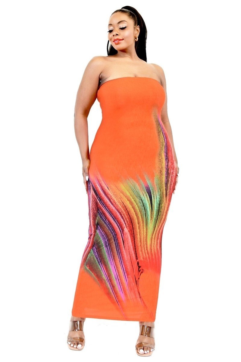 Plus Sleeveless Color Gradient Tube Top Maxi Dress - Passion 4 Fashion USA