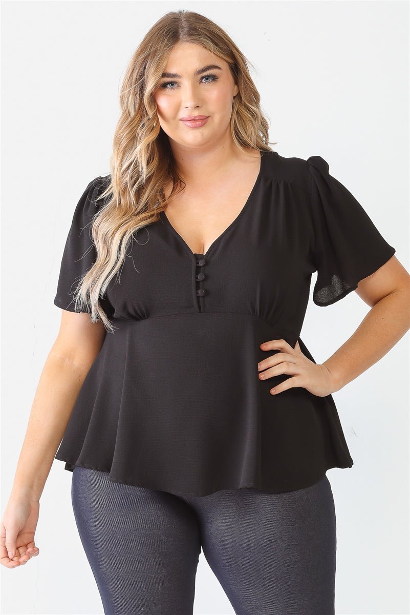 Plus Tie Detail Flare Top - Passion 4 Fashion USA