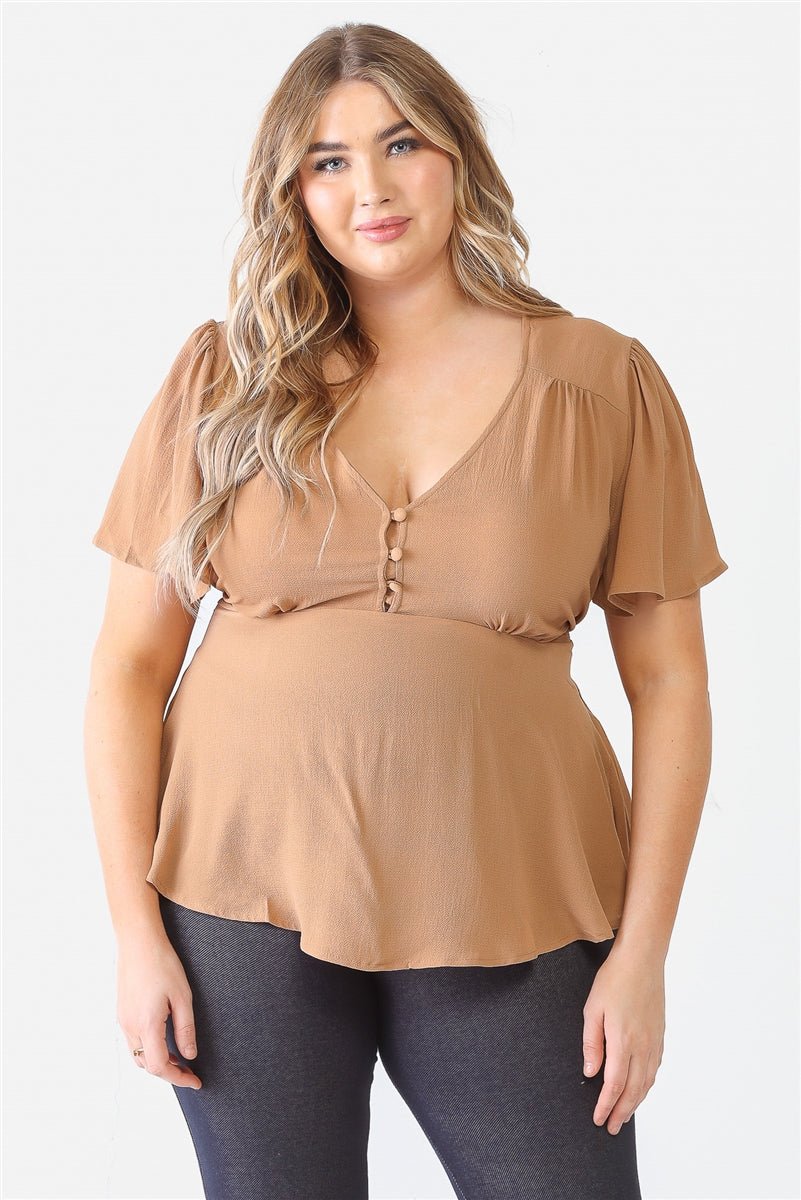 Plus Tie Detail Flare Top - Passion 4 Fashion USA