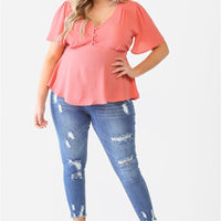 Plus Tie Detail Flare Top - Passion 4 Fashion USA