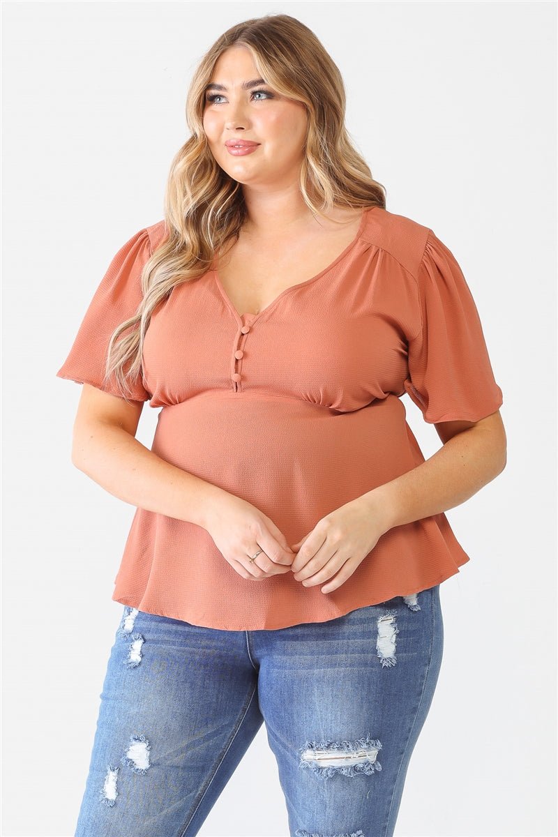 Plus Tie Detail Flare Top - Passion 4 Fashion USA