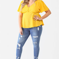 Plus Tie Detail Flare Top - Passion 4 Fashion USA