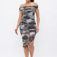 Printed Mesh Off Shoulder Dress - Passion 4 Fashion USA