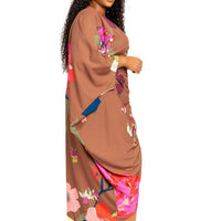 Printed Ruched Kaftan Dress With Inside Waist Tie - Passion 4 Fashion USA