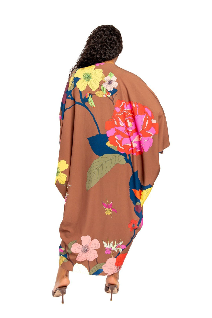 Printed Ruched Kaftan Dress With Inside Waist Tie - Passion 4 Fashion USA