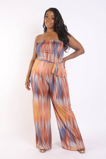 Printed Tube Jumpsuit With Self Belt - Passion 4 Fashion USA