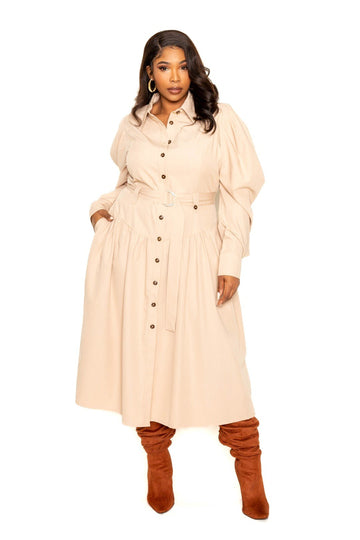 Puff Sleeve Trench Jacket Dress - Passion 4 Fashion USA