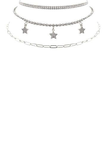 Rhinestone Star Charm 3 Layered Necklace - Passion 4 Fashion USA