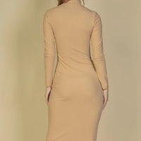 Ribbed Mock Neck Long Sleeve Bodycon Midi Dress - Passion 4 Fashion USA