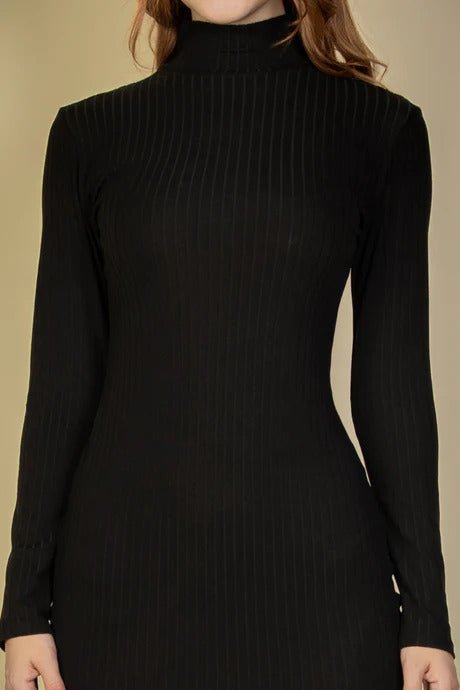 Ribbed Mock Neck Long Sleeve Bodycon Midi Dress - Passion 4 Fashion USA