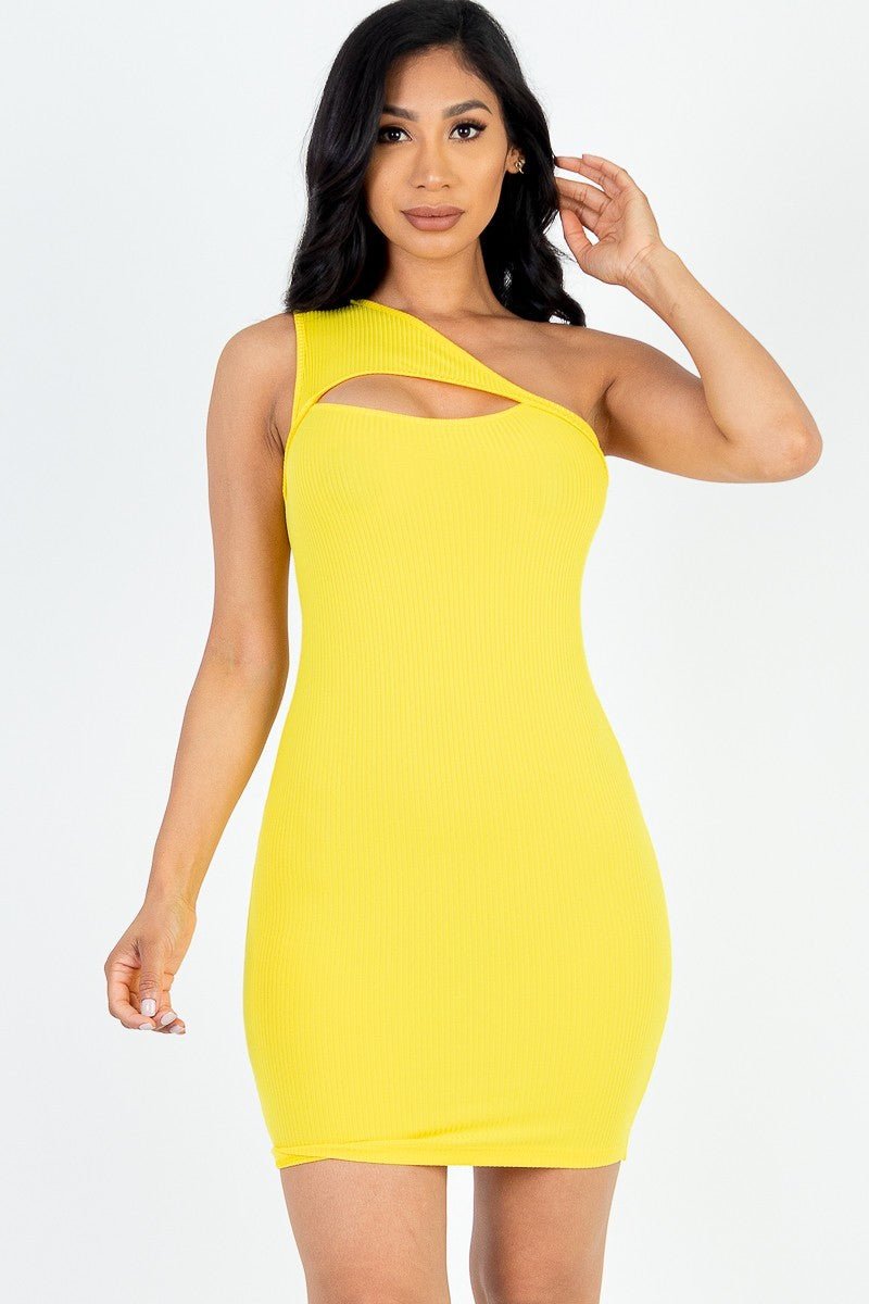 Ribbed One Shoulder Cutout Front Mini Bodycon Dress - Passion 4 Fashion USA