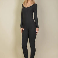 Ribbed Scoop Neck Long Sleeve Jumpsuit - Passion 4 Fashion USA