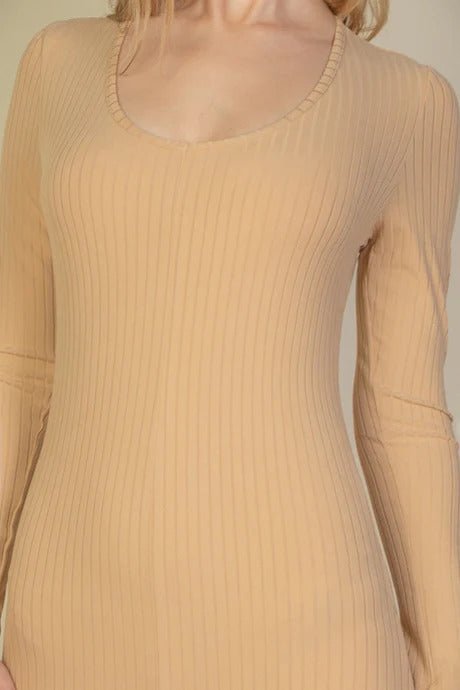 Ribbed Scoop Neck Long Sleeve Jumpsuit - Passion 4 Fashion USA