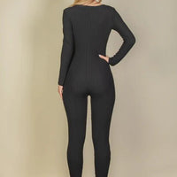 Ribbed Scoop Neck Long Sleeve Jumpsuit - Passion 4 Fashion USA