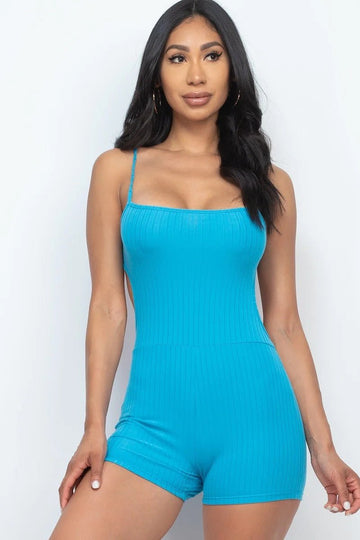 Ribbed Sleeveless Back Cutout Bodycon Active Romper - Passion 4 Fashion USA