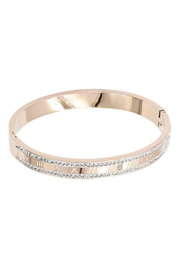 Roman Numerals Crystal Edge Metal Bangle - Passion 4 Fashion USA