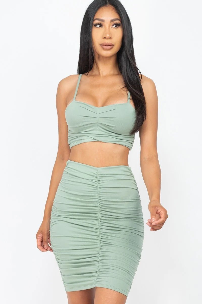 Ruched Crop Top And Skirt Sets - Passion 4 Fashion USA