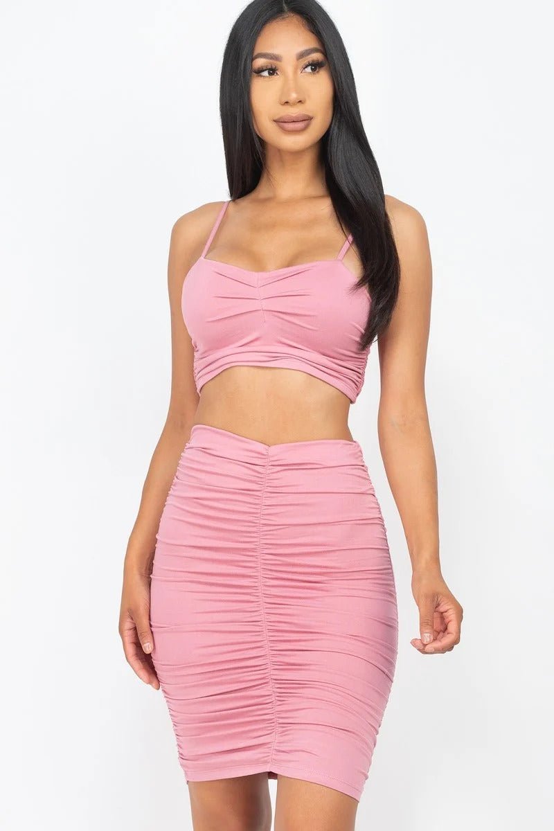 Ruched Crop Top And Skirt Sets - Passion 4 Fashion USA