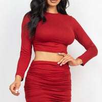 Ruched Side Crop Top & Drawstring Skirt Set - Passion 4 Fashion USA