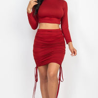 Ruched Side Crop Top & Drawstring Skirt Set - Passion 4 Fashion USA