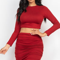 Ruched Side Crop Top & Drawstring Skirt Set - Passion 4 Fashion USA