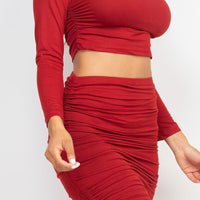 Ruched Side Crop Top & Drawstring Skirt Set - Passion 4 Fashion USA