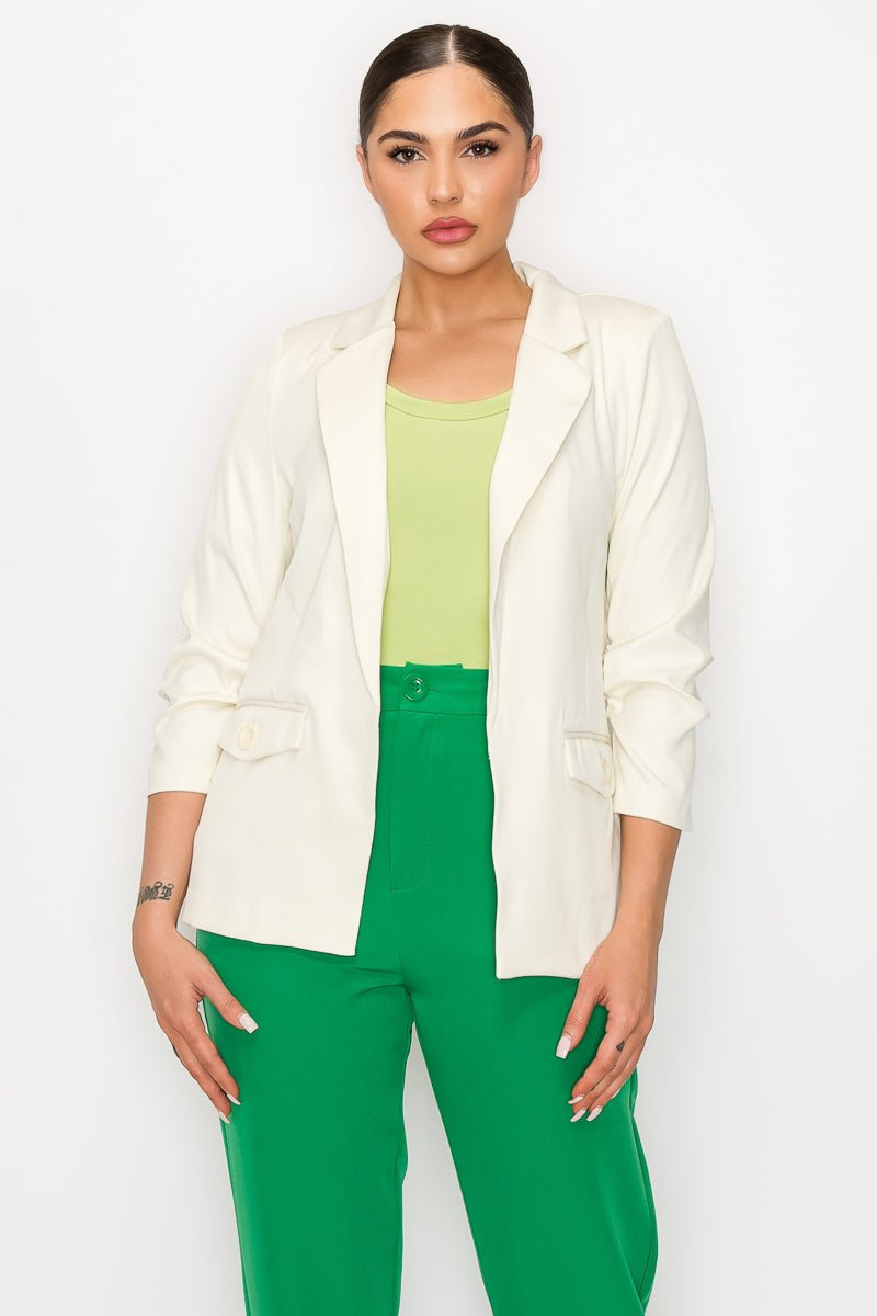 Ruched Sleeves Solid Blazer - Passion 4 Fashion USA