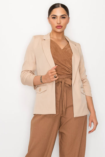 Ruched Sleeves Solid Blazer - Passion 4 Fashion USA