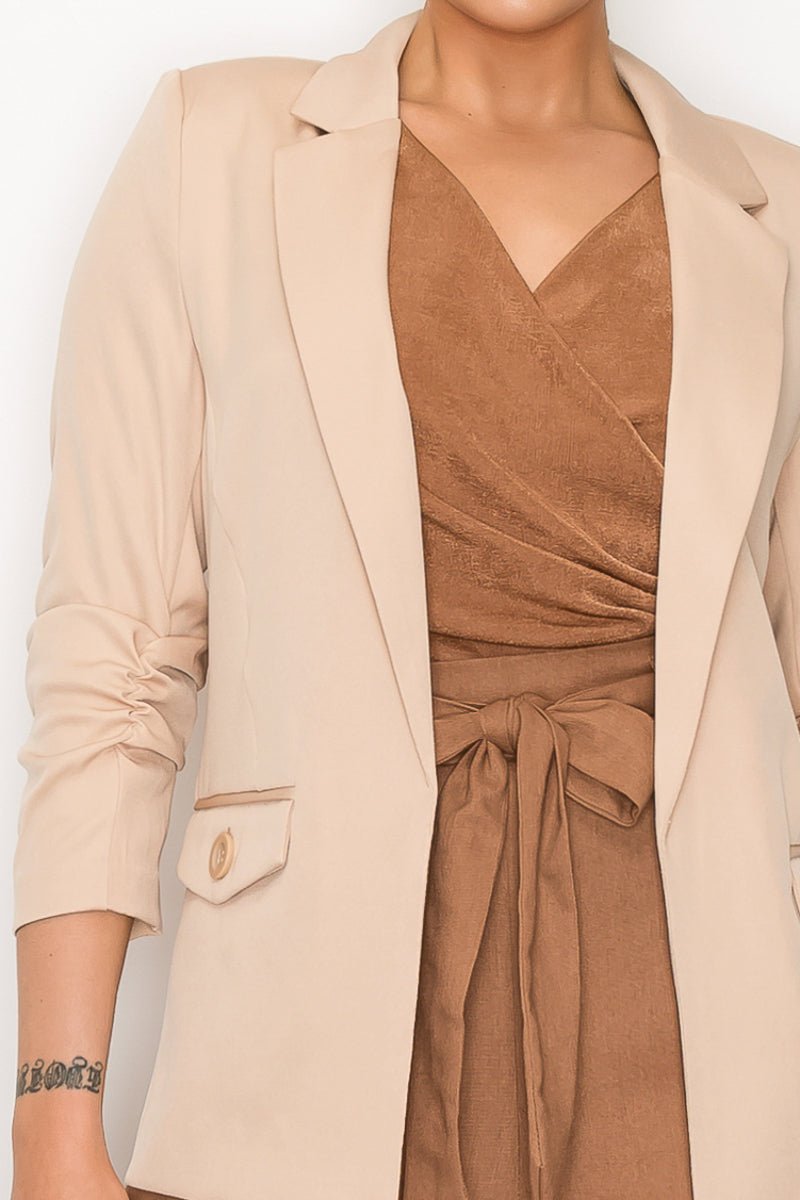 Ruched Sleeves Solid Blazer - Passion 4 Fashion USA