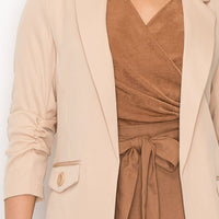 Ruched Sleeves Solid Blazer - Passion 4 Fashion USA