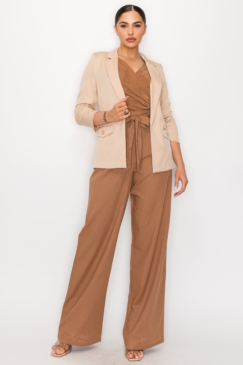 Ruched Sleeves Solid Blazer - Passion 4 Fashion USA