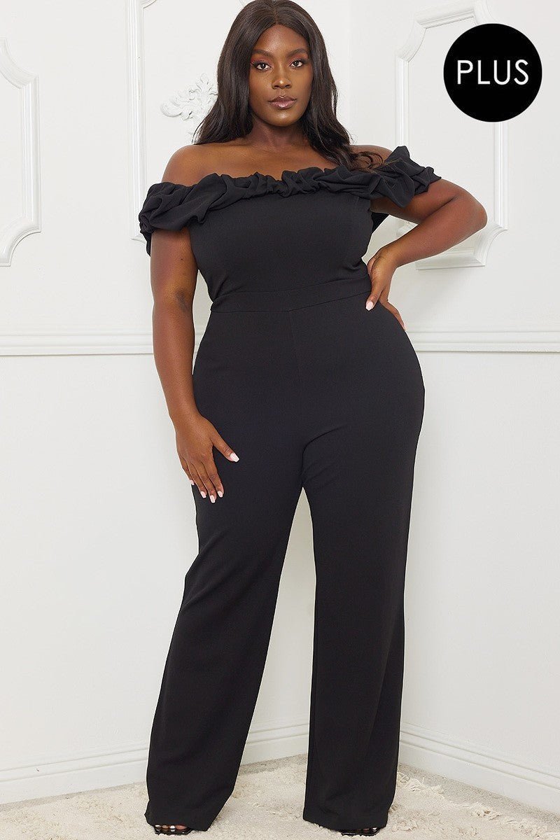 Ruffle Shoulder Shoulder Plus Size Jumpsuit - Passion 4 Fashion USA