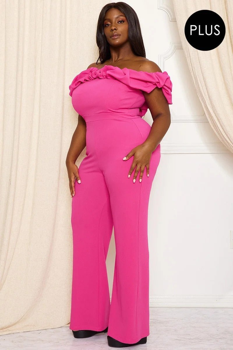 Ruffle Shoulder Shoulder Plus Size Jumpsuit - Passion 4 Fashion USA