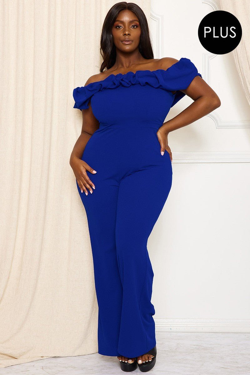 Ruffle Shoulder Shoulder Plus Size Jumpsuit - Passion 4 Fashion USA