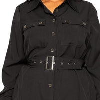 Satin Effect Belted Jacket Dress - Passion 4 Fashion USA