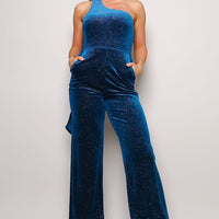 Scarf Top Glitter Velvet Jumpsuit - Passion 4 Fashion USA