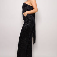 Scarf Top Glitter Velvet Jumpsuit - Passion 4 Fashion USA