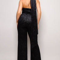 Scarf Top Glitter Velvet Jumpsuit - Passion 4 Fashion USA