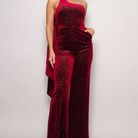 Scarf Top Glitter Velvet Jumpsuit - Passion 4 Fashion USA