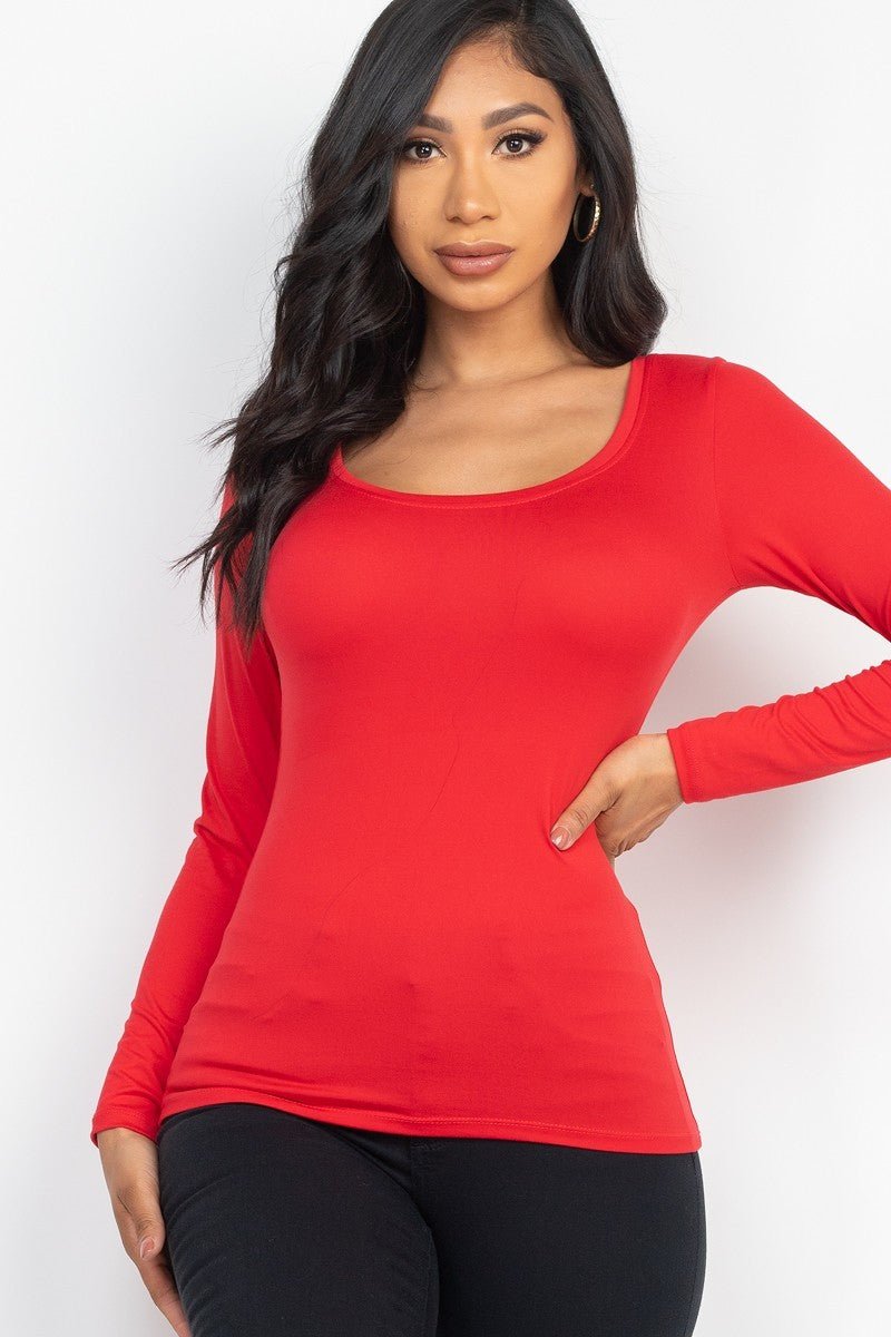 Scoop Neck Solid Long Sleeve Cozy Top - Passion 4 Fashion USA