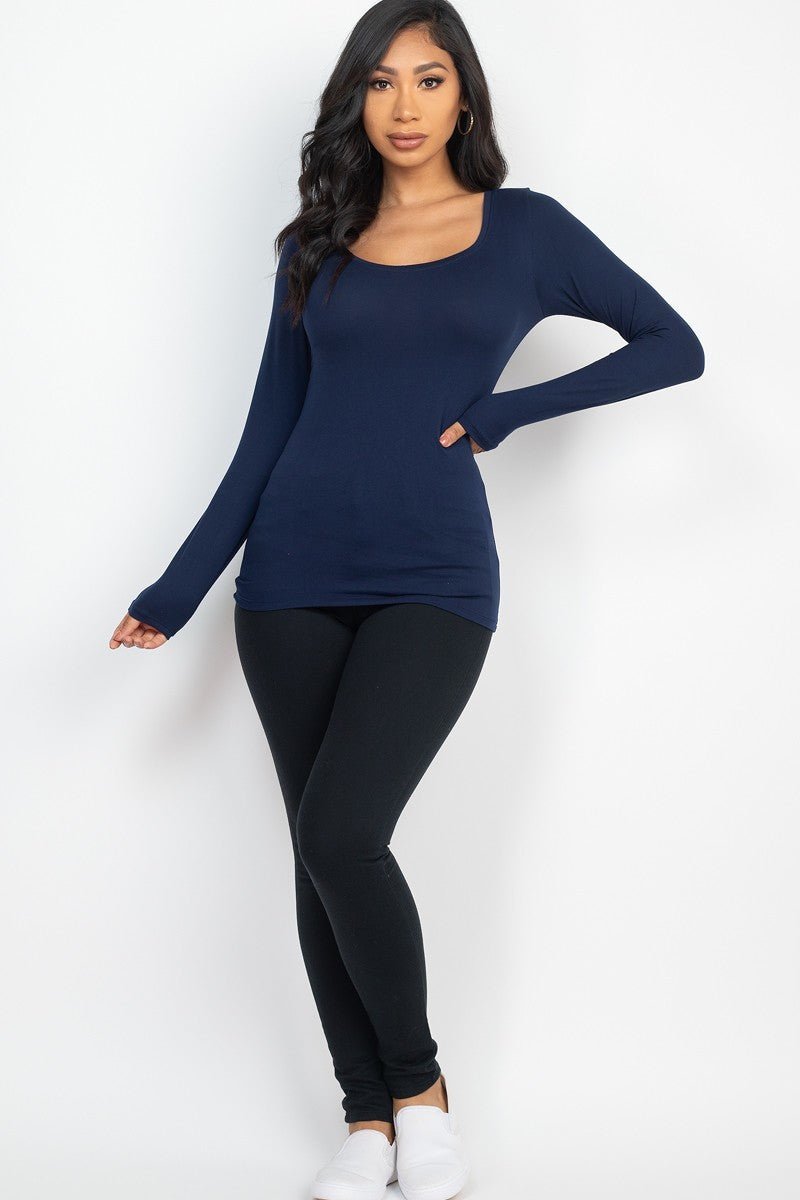 Scoop Neck Solid Long Sleeve Cozy Top - Passion 4 Fashion USA